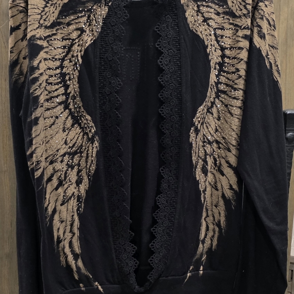 Affliction Women's Black and Tan Winged Sweatshirt - Picture 2 of 3